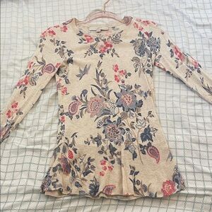 LOFT Cream Floral Knit Top ( XXSP )